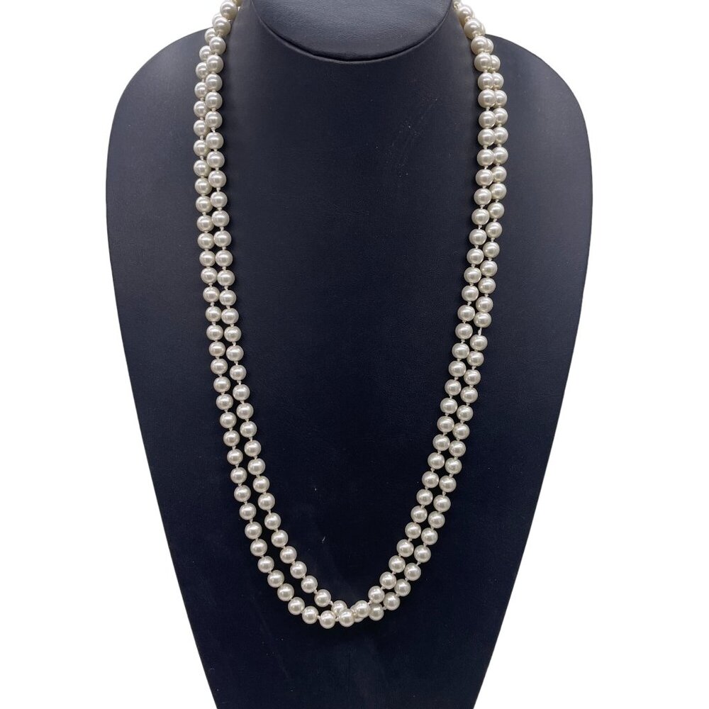 Faux Pearl Beaded One Long Strand Necklace Party Elegant Fashion Minimalist - Picture 1 of 5